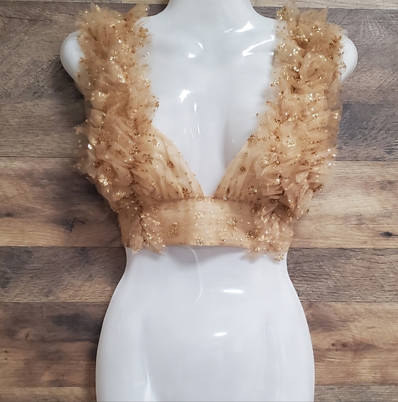 Free People One Sosha Party Sequin Halter Top NWT Gold Size M